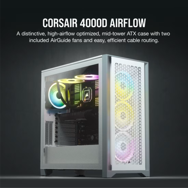 4000D AIRFLOW Tempered Glass Mid-Tower ATX Case — White - Image 2