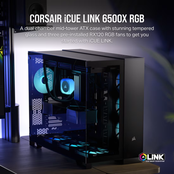 iCUE LINK 6500X RGB Mid-Tower ATX Dual Chamber PC Case – Black - Image 3