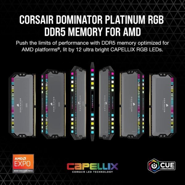 Corsair Dominator Platinum RGB 64GB (2x32GB) 6000MHz C30 DDR5 DRAM AMD EXPO & Intel XMP Memory Kit - Grey - Image 4