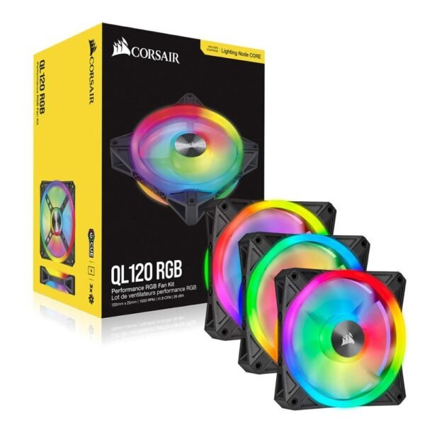 Corsair iCUE QL120 RGB 120mm PWM Triple Pack Fan Kit with Lighting Node CORE - Image 3