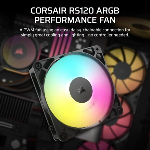 Corsair RS120 ARGB 120mm PWM Fan, Daisy-Chain Connection, Low-Noise, Magnetic Dome Bearing – Single Pack (Black) - Image 3