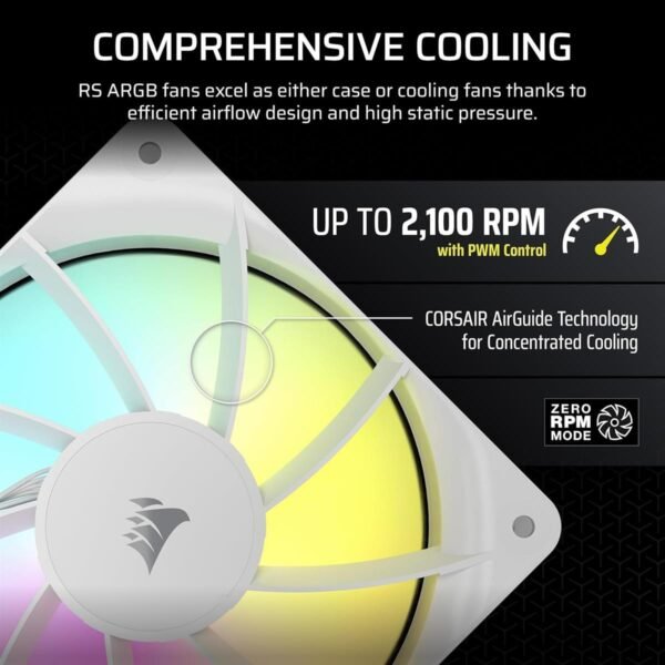 Corsair RS140 ARGB 140mm PWM Fans, Daisy-Chain Connection, Low-Noise, Magnetic Dome Bearing – Dual Pack (White)