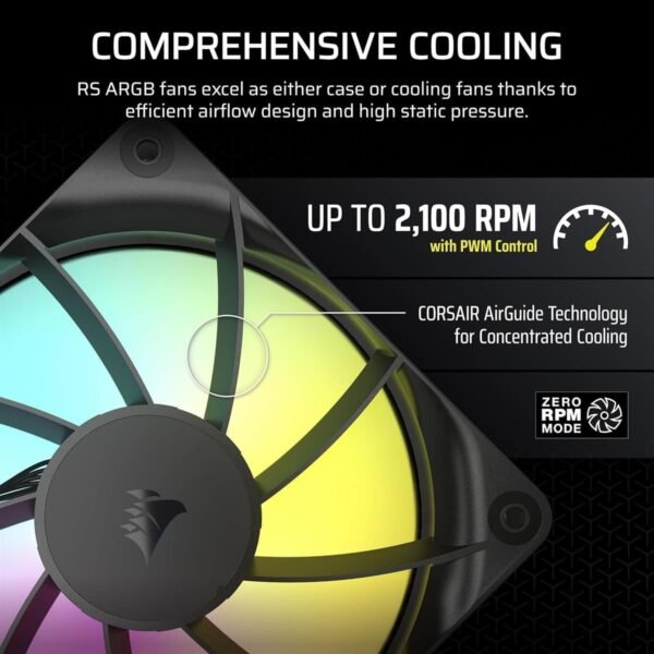 Corsair RS140 ARGB 140mm PWM Fans, Daisy-Chain Connection, Low-Noise, Magnetic Dome Bearing – Dual Pack (Black)